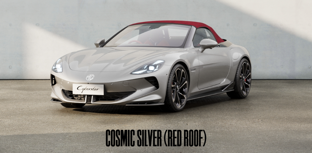 MG Cyberster in Cosmic Silver Red Roof